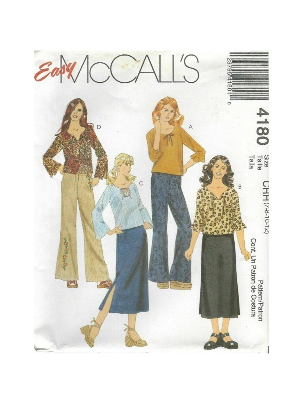 Vintage Sewing Pattern McCalls 4180 Girls Top Pants & Skirt Size 7-8-10-12 UnCut